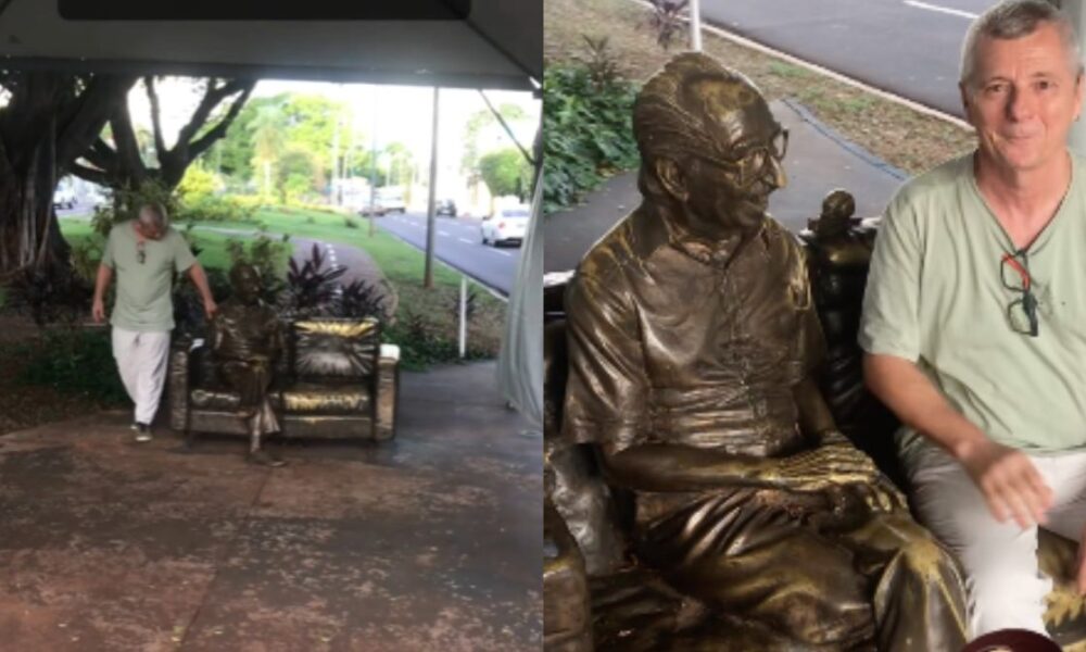 sem-pe-ha-3-anos,-estatua-de-manoel-de-barros-comeca-a-ser-restaurada-em-campo-grande