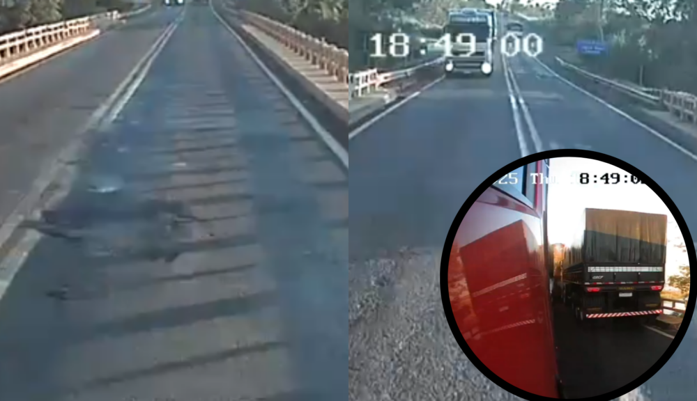 video:-carreta-que-‘provocou’-acidente-com-morte,-perdeu-controle-apos-cair-em-buraco-na-br-163